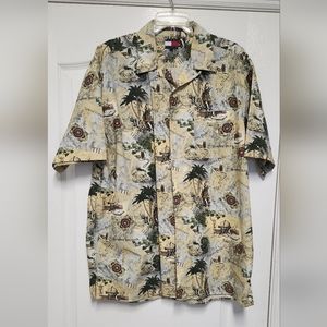 Tommy Hilfiger Mens Shirt L Island Explorer Button Up Short Sleeve Large